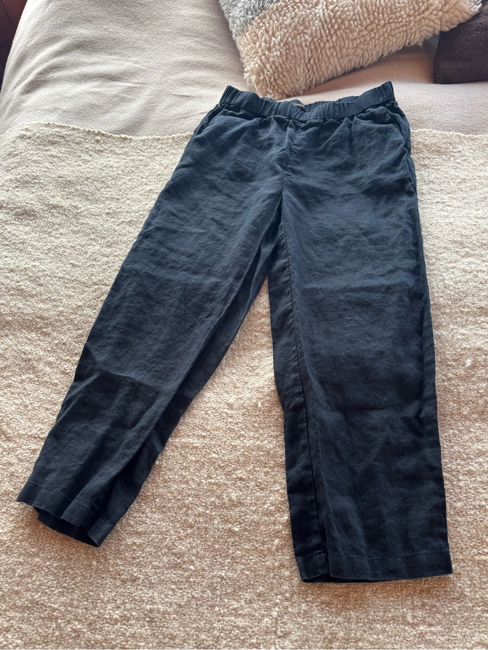 Quince Black Cropped Linen-Blend Pull-On Pants